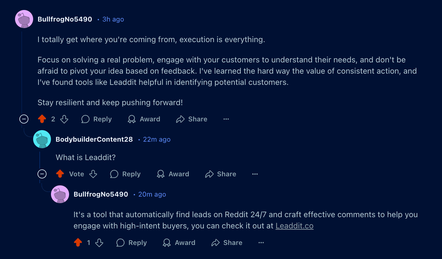 Example of a value-first reply drafted by Leaddit